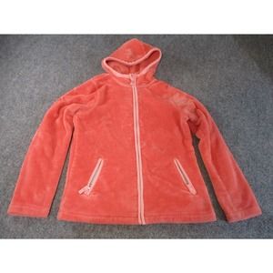 Lands' End Fleece Jacket Womens Sz Large Peach Pink Color Full Zip Pocket Hooded
